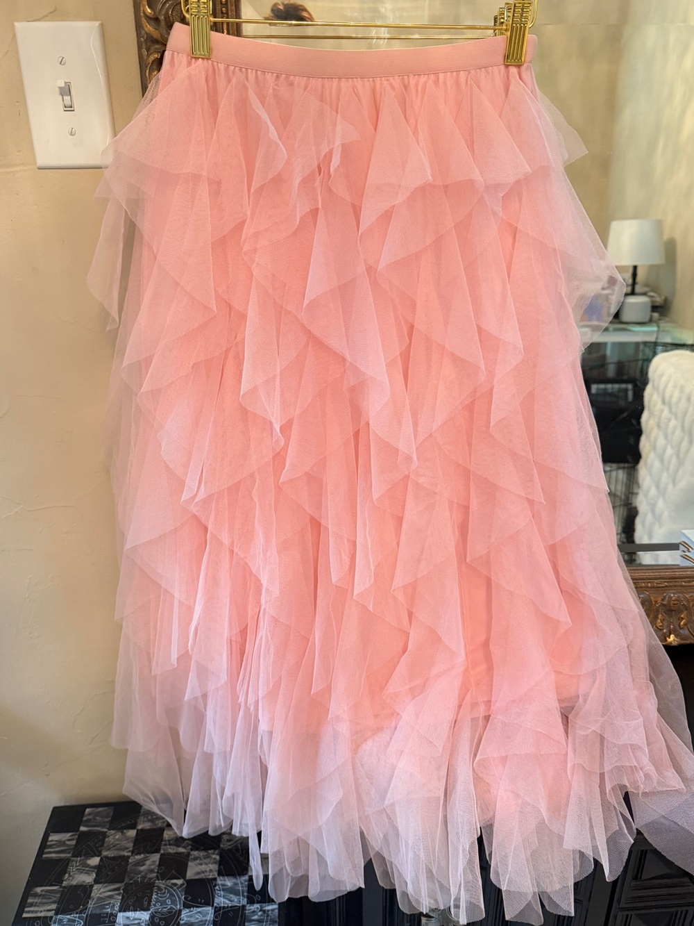Women's Layered Tulle Midi Skirt - Pink Small